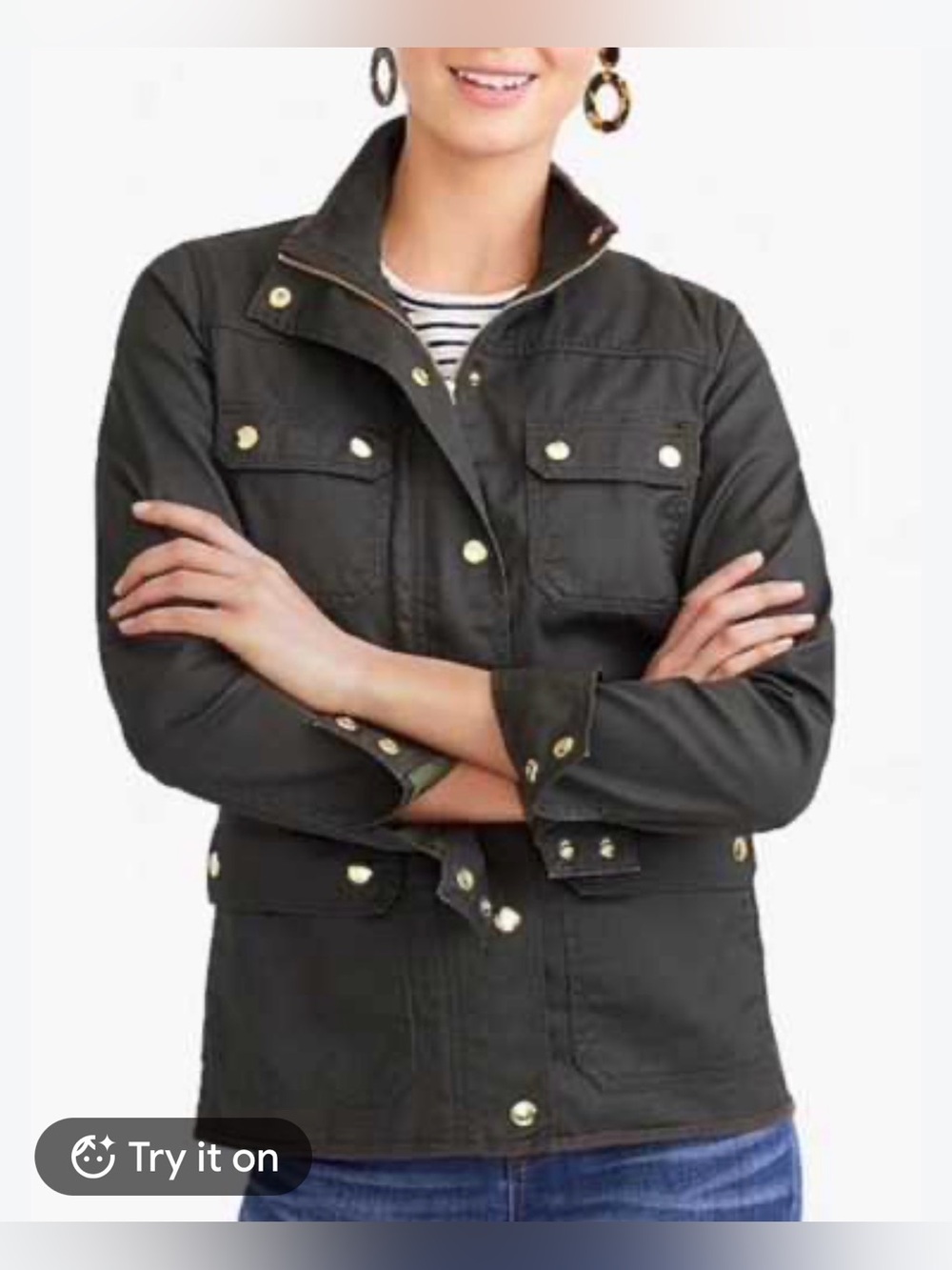 J.CREW Women’s Green Military Jacket Snap Zip Front Pockets Size XL NEW